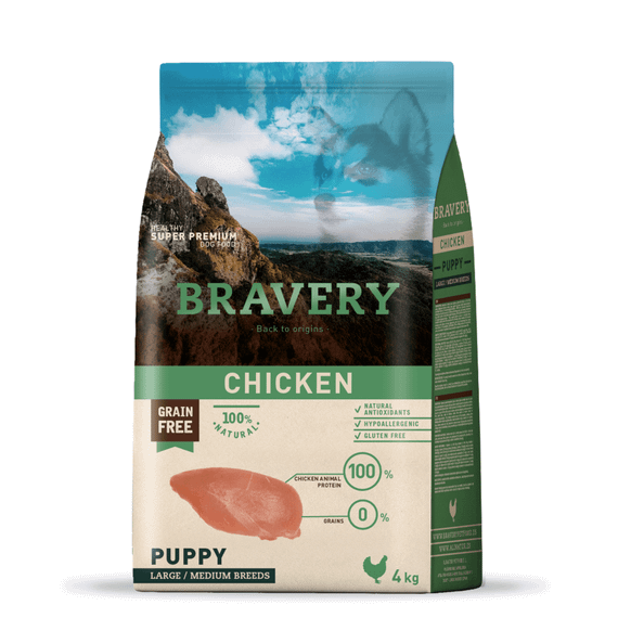 Корм Bravery Puppy Large & Medium Chicken сухой с курицей для щенят средних и крупных пород 4 кг