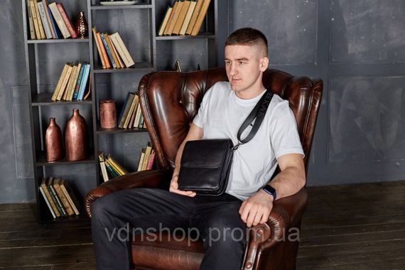 Месенджер із клапаном через плече 24х20х6, шкіряна барсетка Tiding Bag TD-20033 чорна | Зображення 9