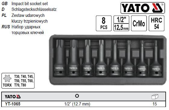 Набор насадок ударних YATO Польща TORX 1/2" 8 штук YT-1065