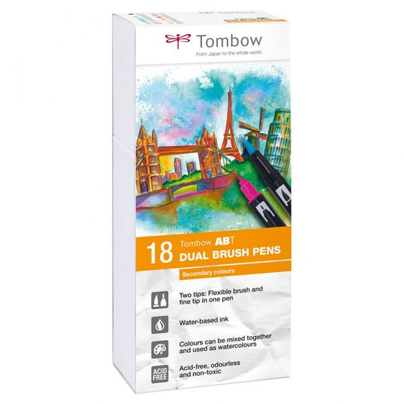 Набор двухсторонних цветных маркеров 18шт - Tombow ABT Dual Brush Pen Set 18, второстепенные цвета