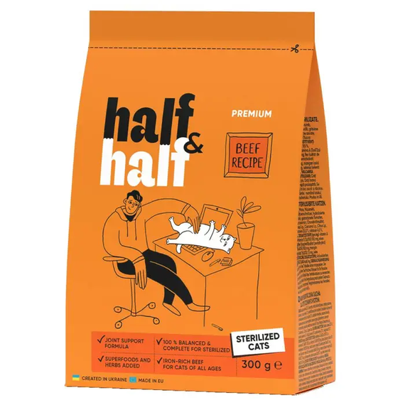 Сухий корм Half&Half Sterelised для дорослих стерилізовнних котів, яловичина 300г