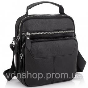 Мужская черная сумка-барсетка 18x22x8, мессендежр из натуральной кожи Tiding Bag M2237A черный