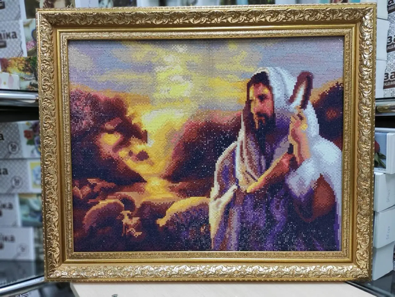 Алмазная мозаика Икона Иисус добрый пастырь 40х50 см ColorArt SP015 | Зображення 6