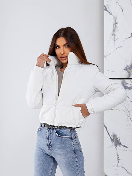 Женская короткая легкая весення куртка на молнии без капюшона  CU377 цвет белый, размер 42/44