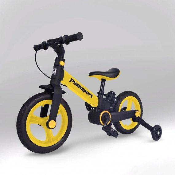 Детский велосипед-биговел 2в1 PUSH SPORT M10 | Ручной тормоз, страховочные колеса и регулируемое сиденье Желтый | Зображення 1