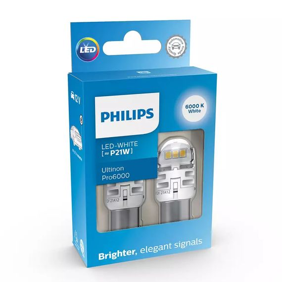Комплект светодиодных ламп Philips 11498CU60X2 P21W LED Ultinon Pro6000 SI 12V BA15S WHITE | Зображення 3