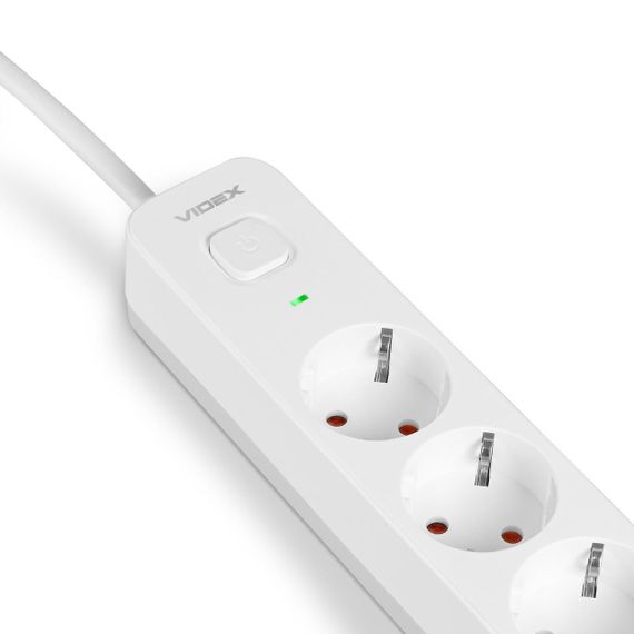 Мережевий подовжувач VIDEX ONCORD з/з 6п 3м (3x1.5мм) з кнопкою White | Зображення 2