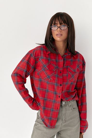Клітчаста сорочка з напівкруглим низом - червоний цвет, L (є розміри) | Зображення 4