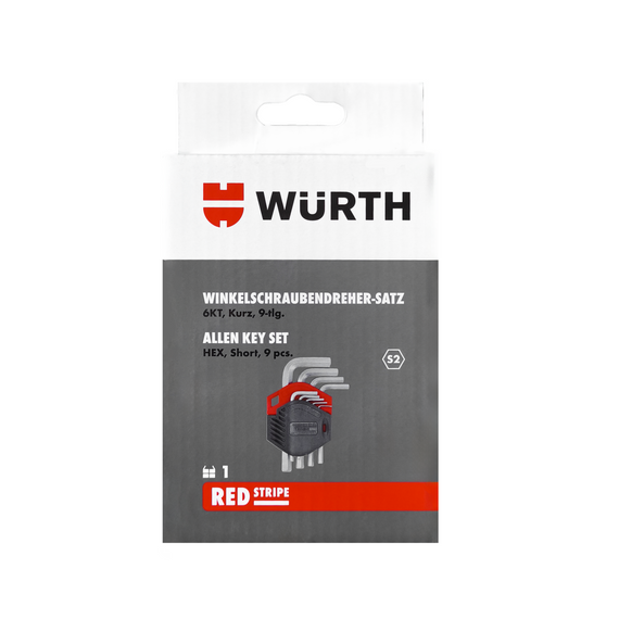 Набір ключів Г-подібних HEX, короткі, 9 шт., RED STRIPE | Зображення 1