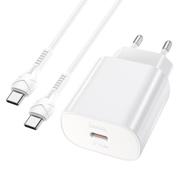 Набір СЗУ HOCO N22+кабель Type-C/Type-C, 1xUSB-C, PD25W, White | Зображення 5