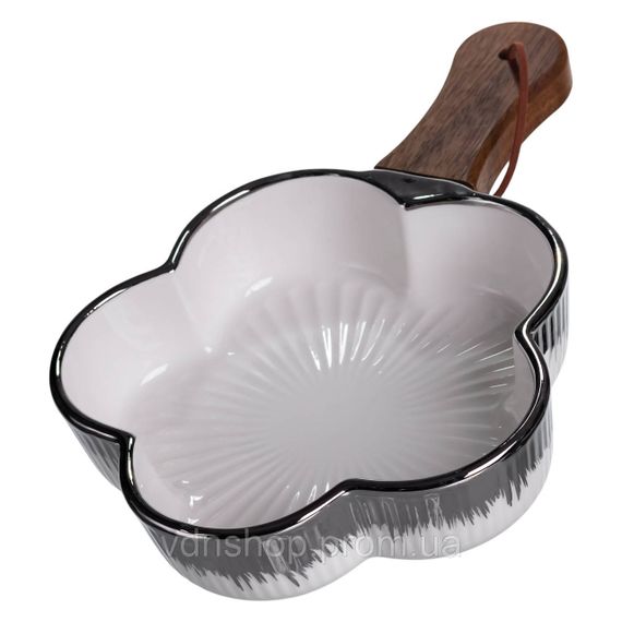 Тарілка порцелянова глибока з ручкою Квітка 24×16×4 (см) блюдо сервірувальне з ручкою для подачі тарілка сковорода Срібло ZJH-13-3 | Зображення 2