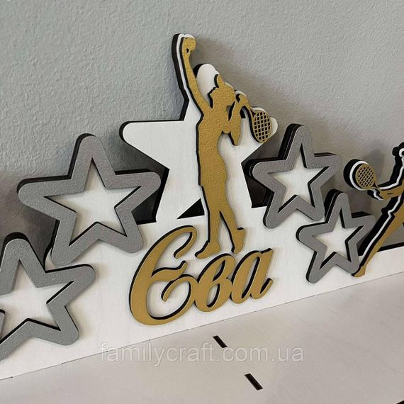 Медальница с полкой для кубков Деревянный держатель для медалей Органайзер для наград тенис | Зображення 3