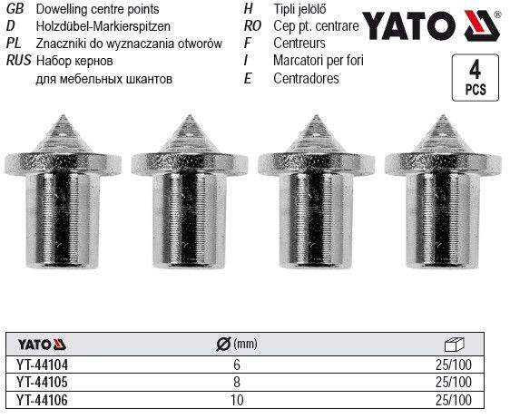 Набір кернери сталеві карбування отворів Ø-6 мм 4 штуки YATO YT-44104 | Зображення 2