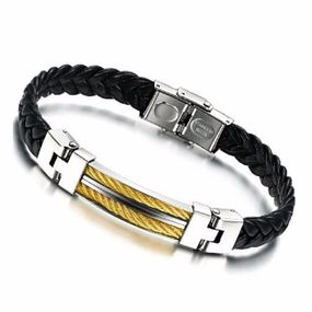 Чоловічий шкіряний браслет Primo Steel Rope - Gold