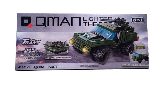 Конструктор 42301 Qman "Военный транспорт", от 73дет до 90дет., Цена за 1 конструктор, в коробке (6903317464586) Бронированный джип, Пикап 2в1 Вид 3