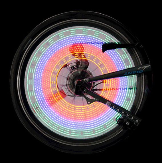 Велосипедная разноцветная светодиодная подсветка колес велосипеда Spoke light 16 LED 32 вело узора | Зображення 8