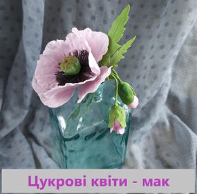 Сахарные цветы из мастики: мак. Композиция: 1 цветок, 2 бутона,2 листика. Украшение для торта на день рождения