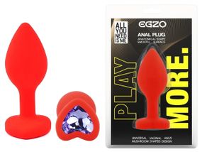 Анальная пробка EGZO Red Heart Plug, красная силиконовая с кристаллом, размер S Sex Aura