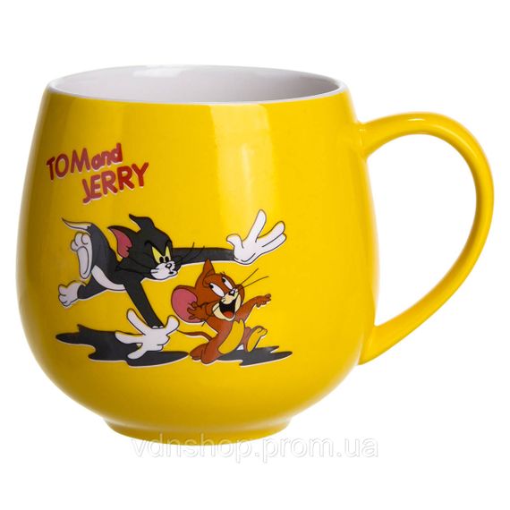 Праздничная фарфоровая чашка "Веселые Герои" 400 мл, Кружка детская с фарфора на подарок Желтая FM-13TJB | Зображення 1