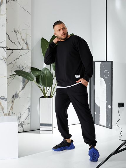 Мужской спортивный костюм свободный с эффектом 2 в 1, LI2015 цвет черный, размер 44/46 | Зображення 3