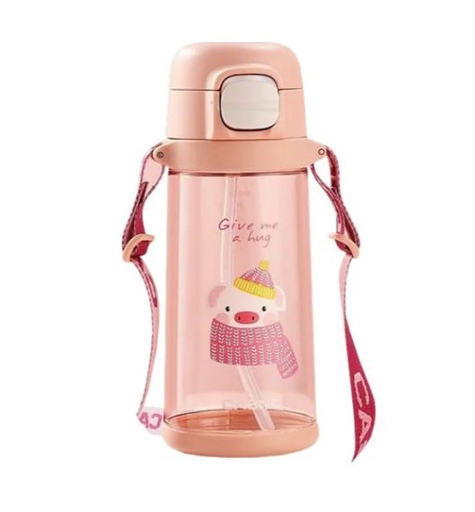 Пляшка для води Casno 690 мл KXN-1219 Рожева (Свинка) з соломинкою (KXN-1219_Pink)