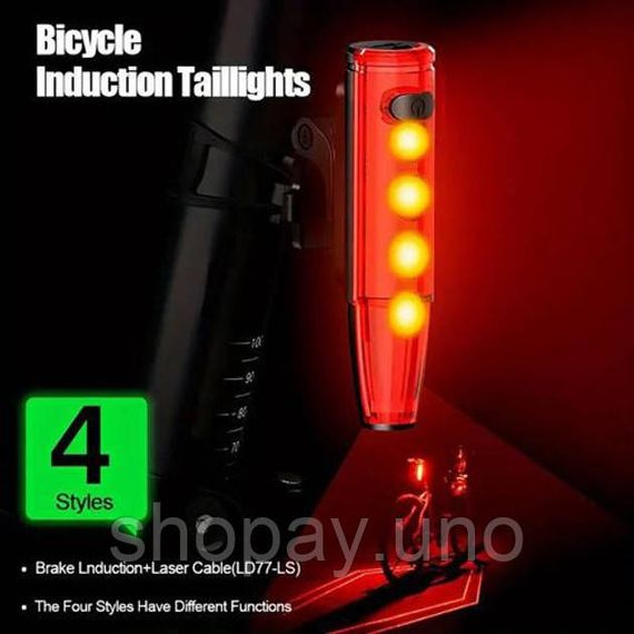 Фонарь задний для велосипеда LEADBIKE LD77-LS-4 LED, Стоп на велосипед LED USB, Светоотражатель на вело WH-39 | Зображення 7