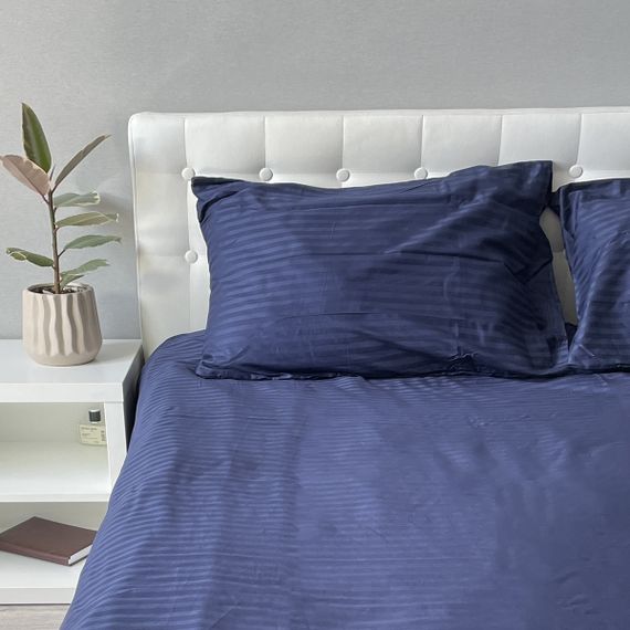 Комплект постільної білизни Stripe Sense Dark Blue сатин-страйп SoundSleep темно-синій сімейний | Зображення 9