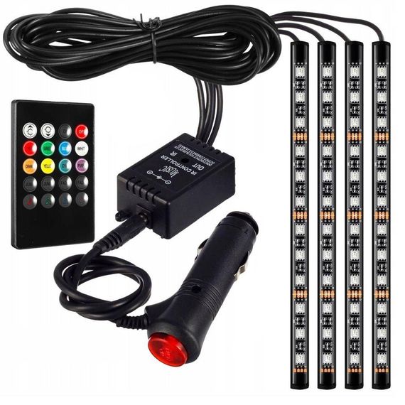 Світлодіодна RGB підсвітка в авто з пультом та світломузикою, HR-01678 / Кольорове підсвічування салону автомобіля | Зображення 6