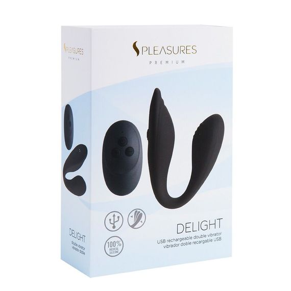 Двойной вибратор S Pleasures Premium Delight, черный, для клитора и точки G, 10 режимов | Зображення 4