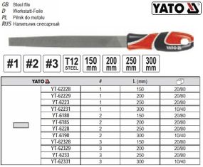 Напильник по металлу YATO плоский l=300 мм #3 YT-62331