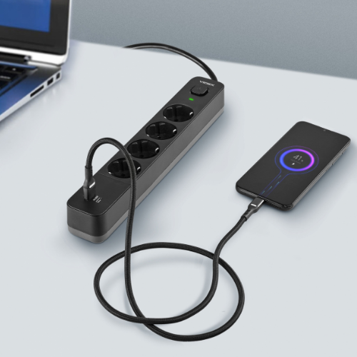 Мережевий подовжувач із заземленням 4 розетки/1USB-A/1Type-C 3м з кнопкою чорний VF-PD43G1QC1PD-B Oncord Videx | Зображення 8