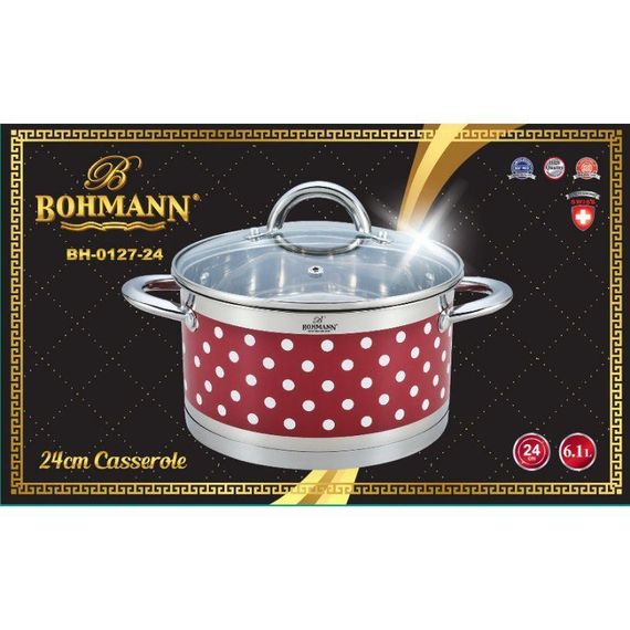 Кастрюля Bohmann BH-0127-24, 6.1 л, 24 см, из нержавеющей стали с крышкой, для всех типов плит | Зображення 6