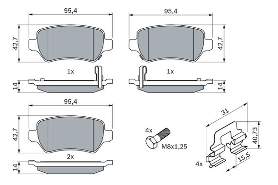 Задні гальмівні колодки Меріва А BOSCH (0 986 494 654) | Зображення 2