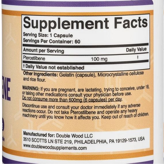 Ресвератрол Double Wood Pterostilbene 100 mg 60 Caps | Зображення 1