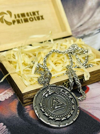 Кулон підвіска Vikings Valknut амулет у скандинавському стилі з ланцюжком - Silver | Зображення 4