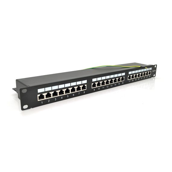 Патч-панель PiPo 24 порта FTP кат 5Е 19 "1U экранированная черная