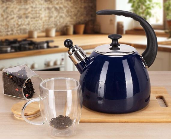 Чайник емальований Kamille "Boiling Water" 2.5л зі свистком, індукційний, синій | Зображення 5