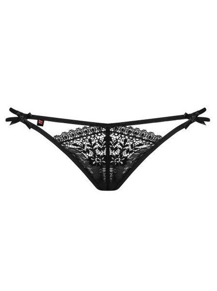 Стринги кружевные Obsessive с атласным бантиком сзади, черный S/M sexstyle | Зображення 3