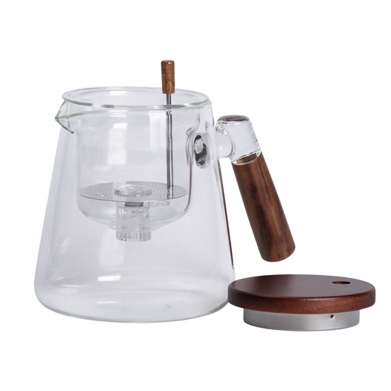 Заварник скляний для чаю 1 л чайник для заварювання з дерев'яною ручкою прозорий HP-34-7 | Зображення 3