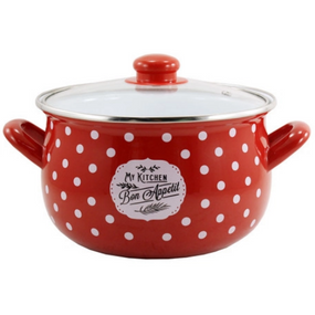 4143  Каструля глиб. скл/кр  2,1л   d.16 Bon appetit червоний в горох  (Т) 7323940000