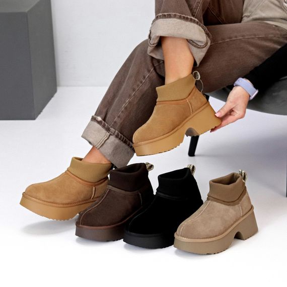 Модні замшеві уггі з манжетом на товстій підошві колір Шоколад | Зображення 9