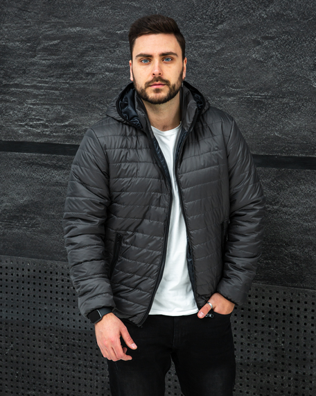 Мужская стильная демисезонная куртка короткая утепленная BD0038 размер XL, цвет серый