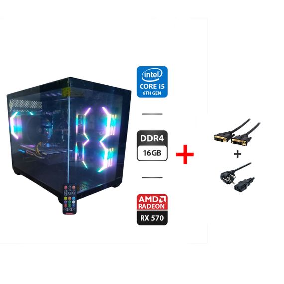 Ігровий ПК 1stPlayer BV6 Tower / Intel Core i5-7600K (4 ядра по 3.8 - 4.2 GHz) / 16 GB DDR4 / 512 GB SSD + 500 GB HDD / AMD Radeon RX 570, 8 GB GDDR5, 256-bit / 460W б/в + Подарунок Кабель DVI + живлення