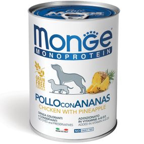 Корм Monge Dog Wet Fruit Monoprotein Pollo con Ananas вологий монопротеїновий з куркою та ананасами для собак усіх порід 400 гр