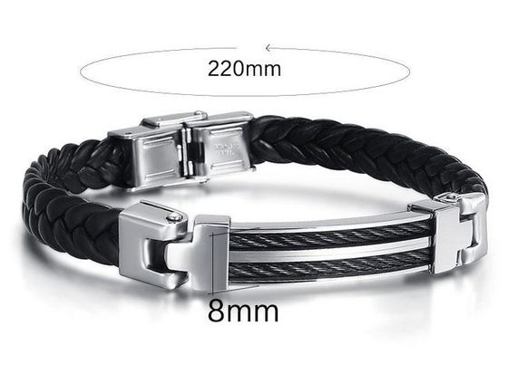 Мужской кожаный браслет Primo Steel Rope - Black | Зображення 1