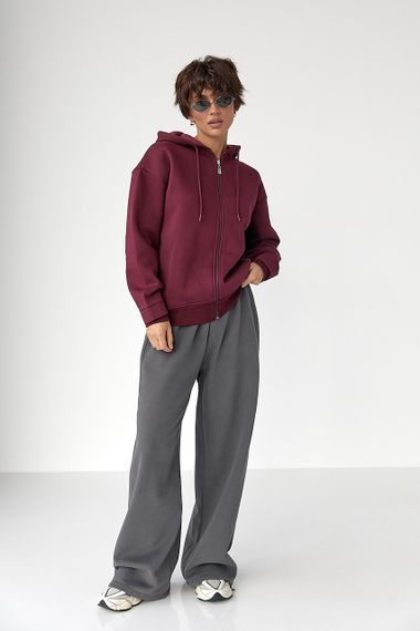 Утеплене худі на блискавці - бордо цвет, M (є розміри) | Зображення 2