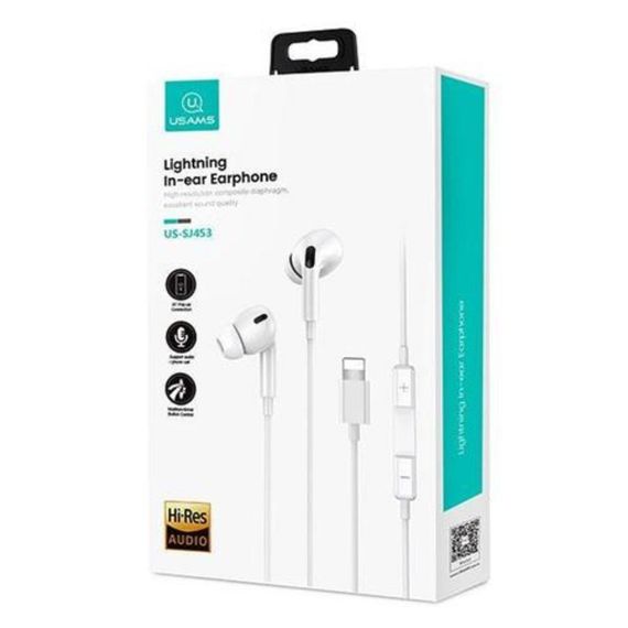 Навушники Usams SJ453 EP-41 Lightning In-ear Earphone 1.2m White | Зображення 1