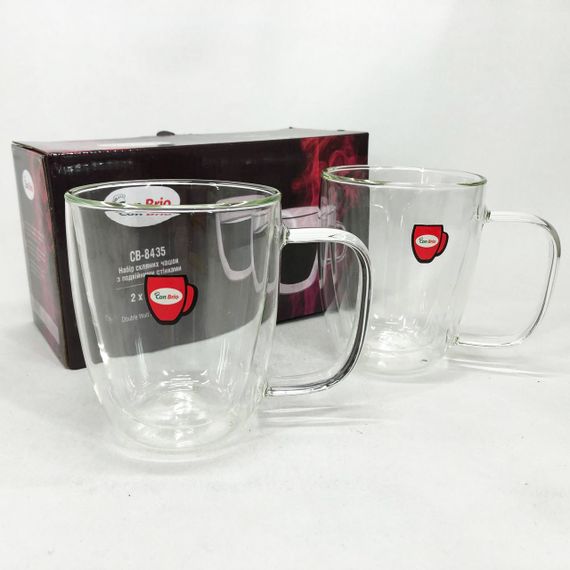 Скляні чашки для напоїв з подвійними стінками Con Brio СВ-8435-2, 2шт, 350мл, Чашки для кави подвійні LC-28
