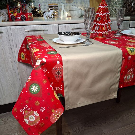 Скатертина SoundSleep Christmas Balls новорічна водостійка 110х140 см червона (2800004658577) | Зображення 4