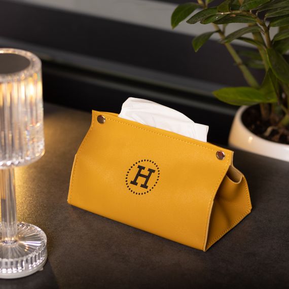 Серветниця з еко шкіри 20×7.5×11.5 см для серветок на кнопках Жовтий HP-3-213Y | Зображення 4